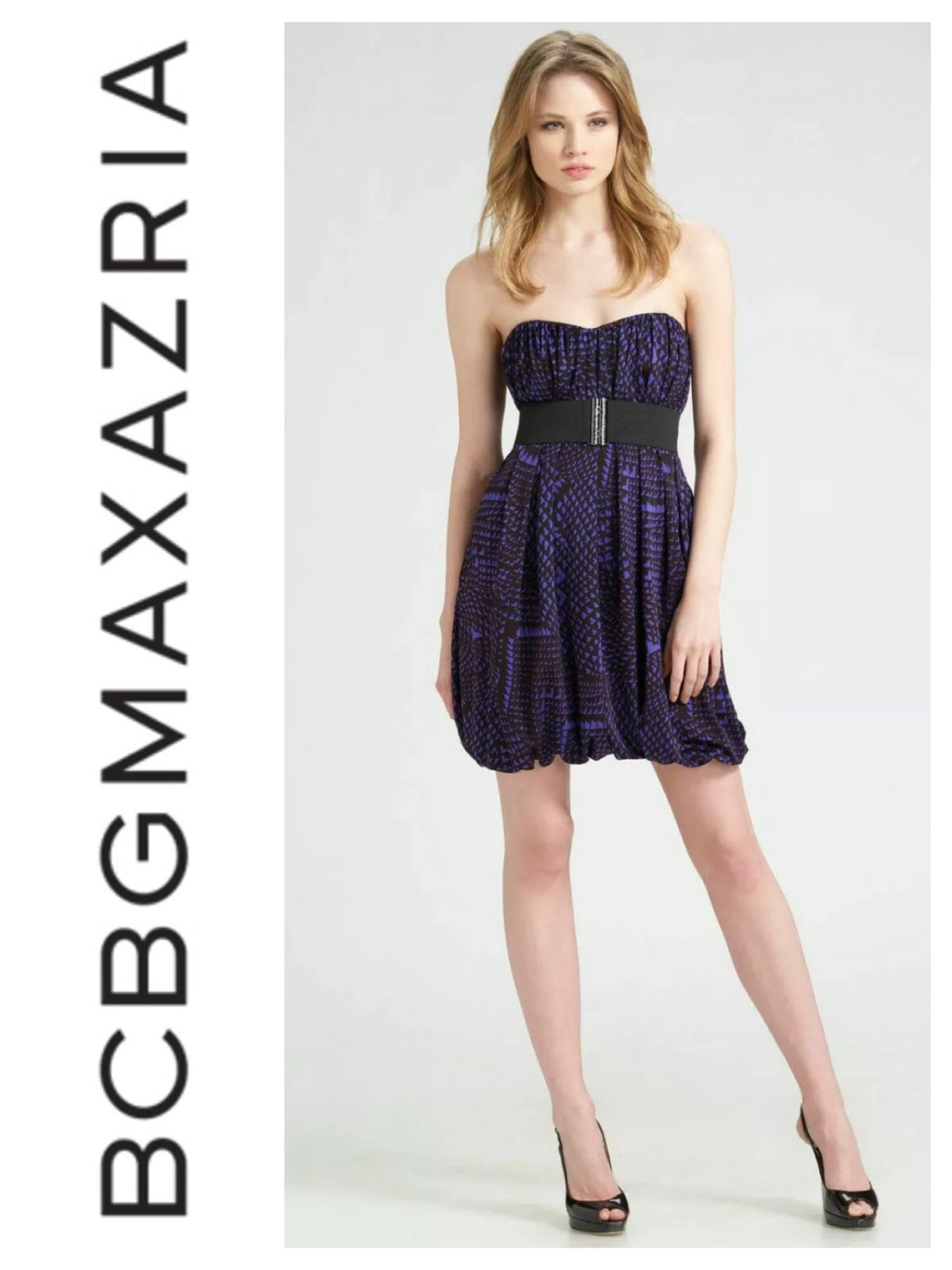 Bcbgmaxazria Regal Blue Combo Strapless Dress